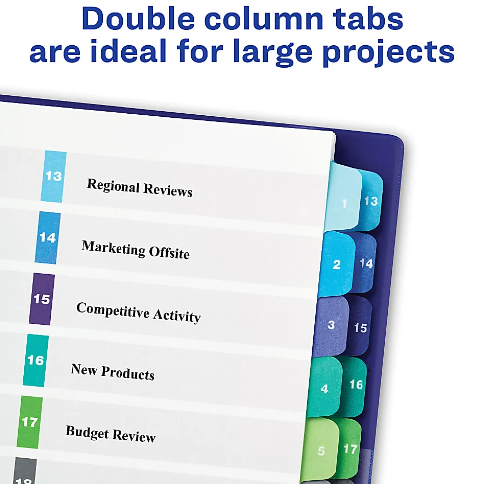 Avery® Ready Index® 1-24 Tab Double Column Binder Dividers With Customizable Table Of Contents, 8-1/2" x 11", 24 Tab, White/Multicolor, 1 Set
