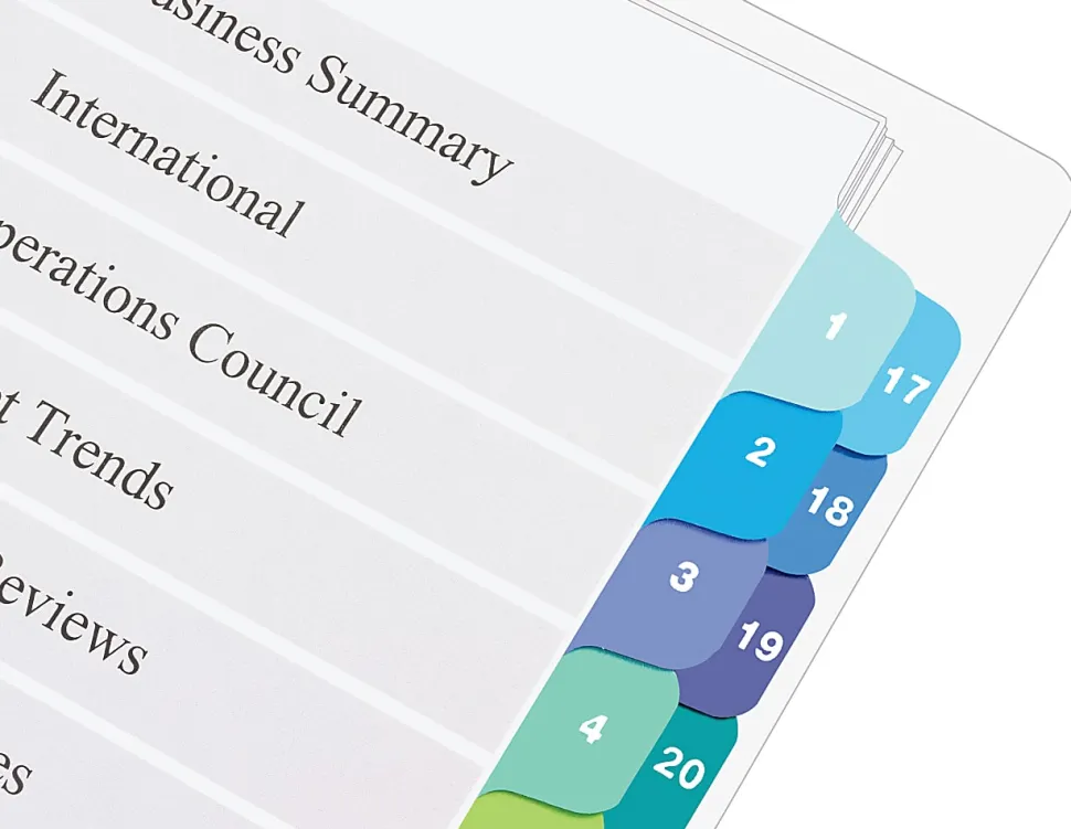 Avery® Ready Index® 1-16 Tab Double Column Binder Dividers With Customizable Table Of Contents, 8-1/2" x 11", 16 Tab, White/Multicolor, 1 Set