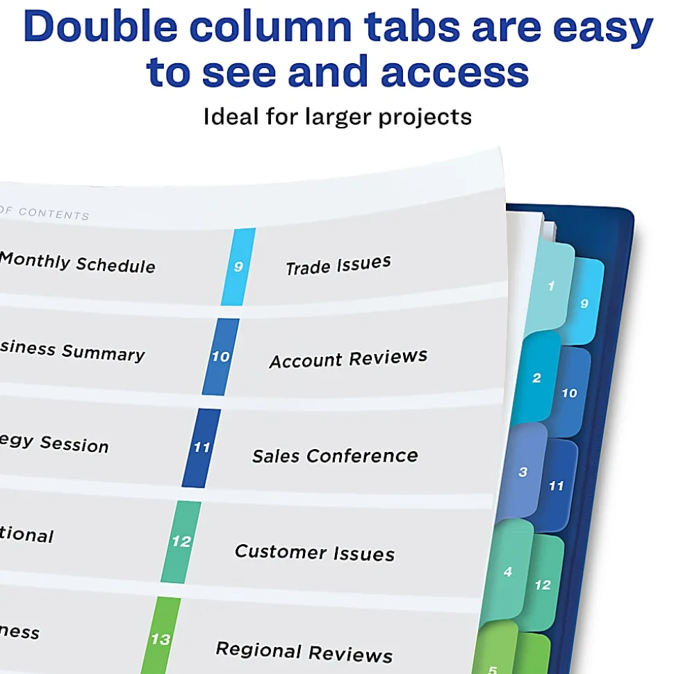 Avery® Ready Index® 1-16 Tab Double Column Binder Dividers With Customizable Table Of Contents, 8-1/2" x 11", 16 Tab, White/Multicolor, 1 Set