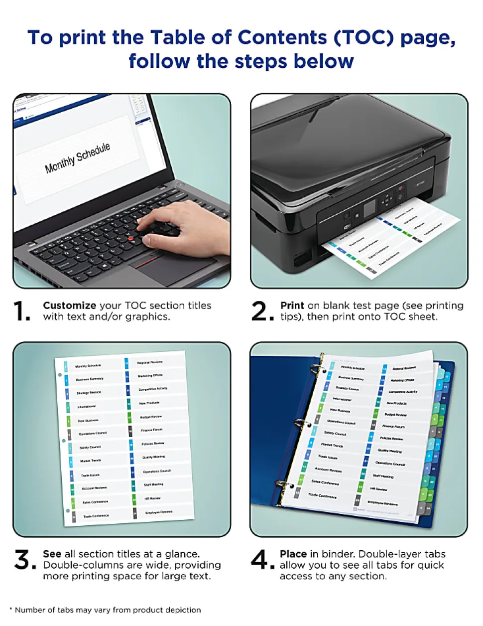 Avery® Ready Index® 1-32 Tab Double Column Binder Dividers With Customizable Table Of Contents, 8-1/2" x 11", 32 Tab, White/Multicolor, 1 Set