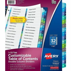 Avery® Ready Index® 1-32 Tab Double Column Binder Dividers With Customizable Table Of Contents, 8-1/2