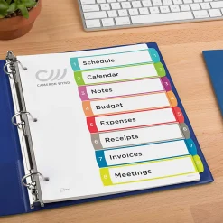 Avery® Ready Index® 1-8 Tab With Customizable Table Of Contents Binder Dividers, 8-1/2" x 11", 8 Tab, White/Multicolor, 1 Set