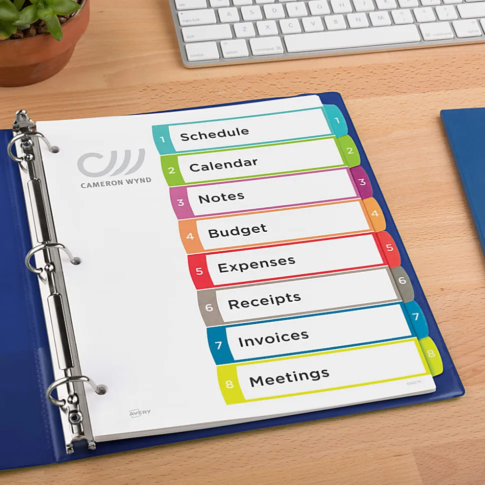 Avery® Ready Index® 1-8 Tab With Customizable Table Of Contents Binder Dividers, 8-1/2" x 11", 8 Tab, White/Multicolor, 1 Set