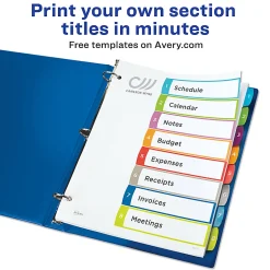 Avery® Ready Index® 1-8 Tab With Customizable Table Of Contents Binder Dividers, 8-1/2