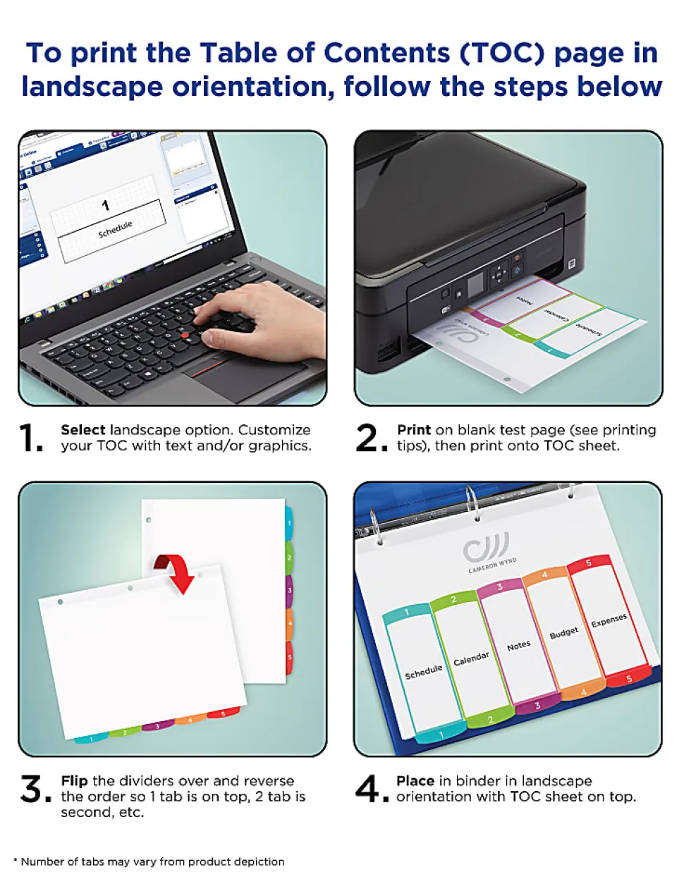 Avery® Ready Index® 1-8 Tab With Customizable Table Of Contents Binder Dividers, 8-1/2" x 11", 8 Tab, White/Multicolor, 1 Set