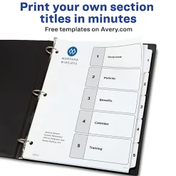 Avery® Ready Index® 1-5 Tab With Customizable Table Of Contents Dividers, Letter Size, 5 Tab, White, 1 Set