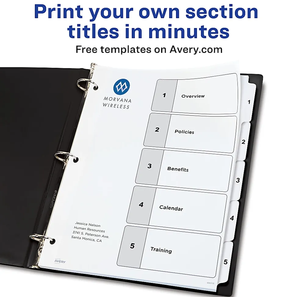 Avery® Ready Index® 1-5 Tab With Customizable Table Of Contents Dividers, Letter Size, 5 Tab, White, 1 Set