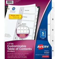 Avery® Ready Index® 1-5 Tab With Customizable Table Of Contents Dividers, Letter Size, 5 Tab, White, 1 Set