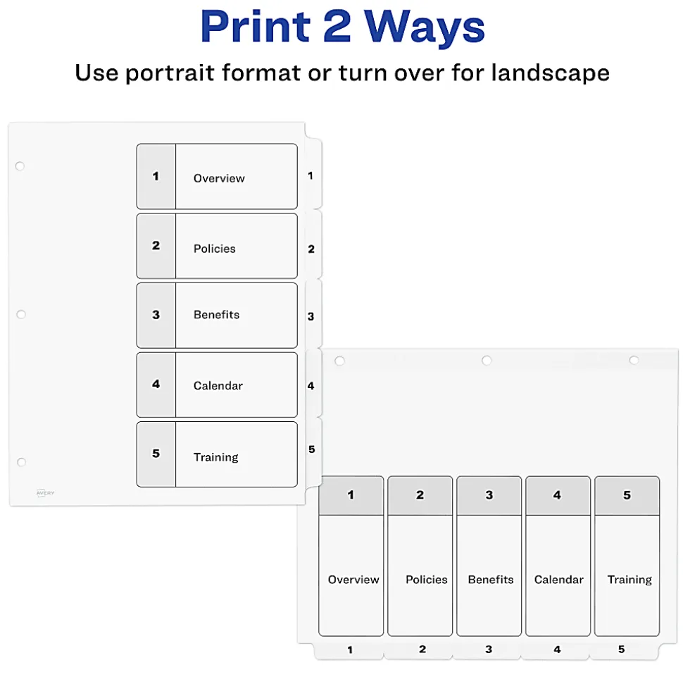 Avery® Ready Index® 1-5 Tab With Customizable Table Of Contents Dividers, Letter Size, 5 Tab, White, 1 Set