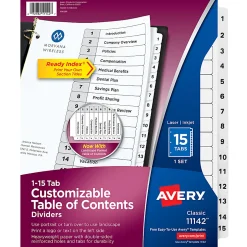 Avery® Ready Index® 1-15 Tab With Customizable Table Of Contents Dividers, Letter Size, 15 Tab, White, 1 Set