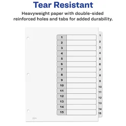 Avery® Ready Index® 1-15 Tab With Customizable Table Of Contents Dividers, Letter Size, 15 Tab, White, 1 Set