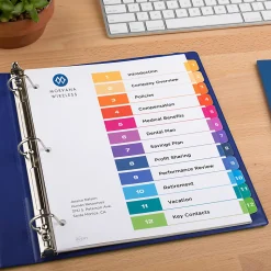 Avery® Ready Index® 1-12 Tab With Customizable Table Of Contents Binder Dividers, 8-1/2" x 11", 12 Tab, Multicolor, 1 Set