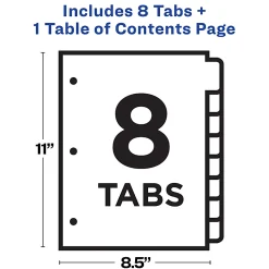 Avery® Ready Index® 1-8 Tab With Customizable Table Of Contents Dividers, Letter Size, 8 Tab, White, 1 Set