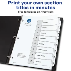 Avery® Ready Index® 1-8 Tab With Customizable Table Of Contents Dividers, Letter Size, 8 Tab, White, 1 Set