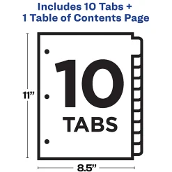 Avery® Ready Index® 1-10 Tab With Customizable Table Of Contents Dividers, Letter Size, 10 Tab, White, 1 Set