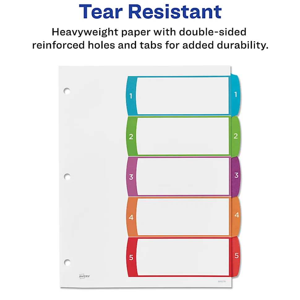 Avery® Ready Index® 1-31 Tab With Customizable Table Of Contents Binder Dividers, 8-1/2" x 11", 31 Tab, White/Multicolor, 1 Set