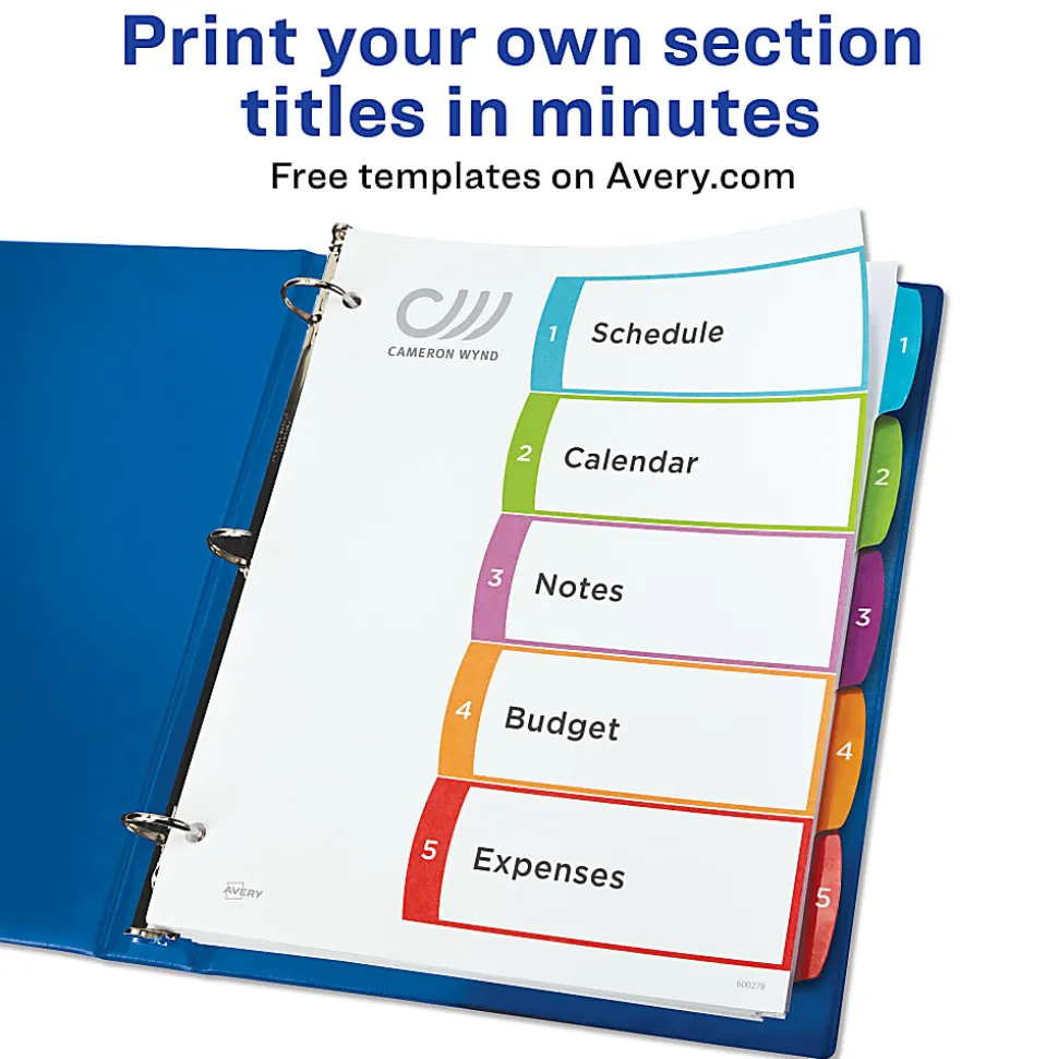 Avery® Ready Index® 1-31 Tab With Customizable Table Of Contents Binder Dividers, 8-1/2" x 11", 31 Tab, White/Multicolor, 1 Set