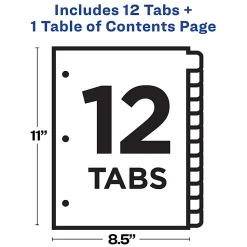 Avery® Ready Index® 1-12 Tab With Customizable Table Of Contents Dividers, Letter Size, White, 1 Set