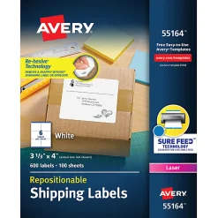 Avery® Repositionable Permanent Shipping Labels, 55164, 3 1/3
