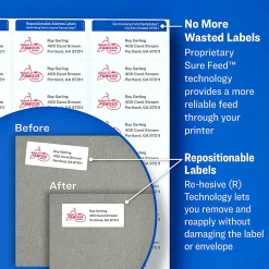 Avery® Repositionable Shipping Labels With Sure Feed® Technology, 58163, Rectangle, 2" x 4", White, Pack Of 250