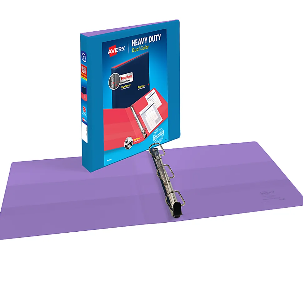 Avery® 3-Ring Dual Color Heavy-Duty View Binder, 1" Slant Rings, 49% Recycled, Pool Blue/Lavender