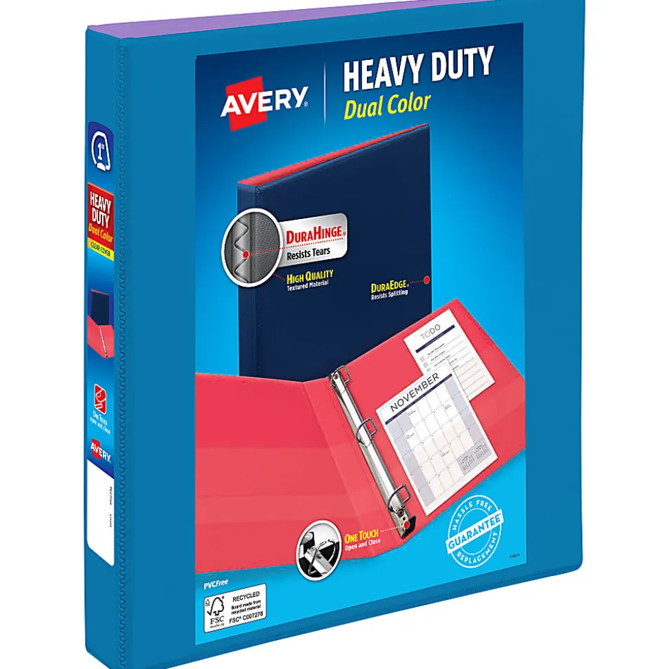 Avery® 3-Ring Dual Color Heavy-Duty View Binder, 1" Slant Rings, 49% Recycled, Pool Blue/Lavender