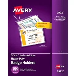 Avery® Secure Top Badge Holders, For 3
