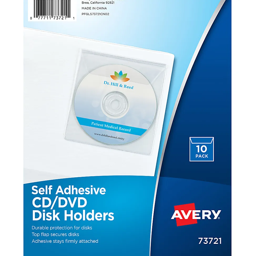 Avery® Self-Adhesive CD/DVD Top Load With Flap Storage Pages, Clear, Pack of 10