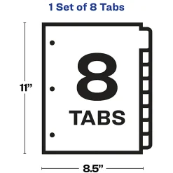 Avery® Sheet Protector Dividers For 3 Ring Binders With Easy Print, 8-1/2" x 11", 8 Tab, Clear With Customizable White Tabs, 1 Set - 75501
