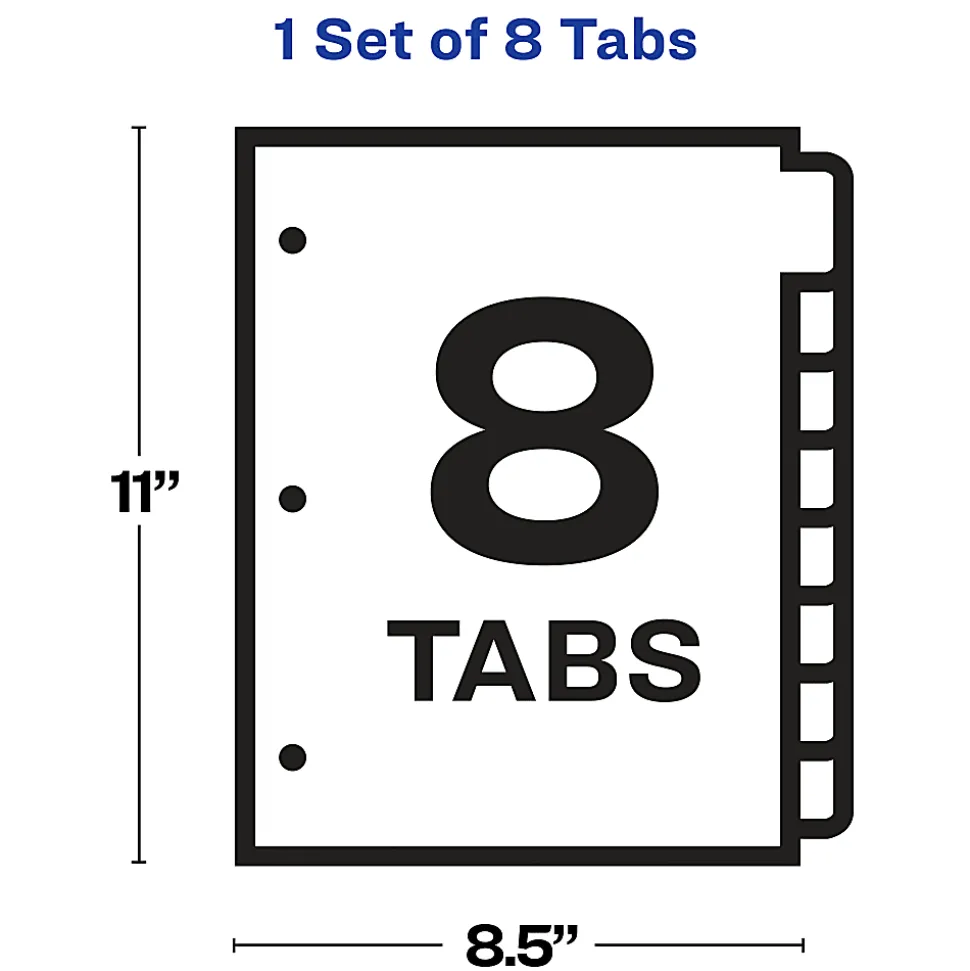 Avery® Sheet Protector Dividers For 3 Ring Binders With Easy Print, 8-1/2" x 11", 8 Tab, Clear With Customizable White Tabs, 1 Set - 75501