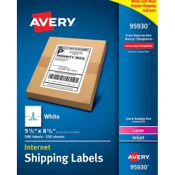 Avery® Shipping Address Labels, 95930, Rectangle, 5 1/2" x 8 1/2", White, Pack Of 500