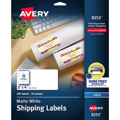 Avery® Shipping Labels With Sure Feed® Technology, 8253, Rectangle, 2