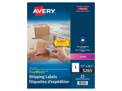 Avery® Shipping Labels With TrueBlock® Technology, Permanent Adhesive, 5265, Rectangle, 8-1/2" x 11", White, Box Of 25