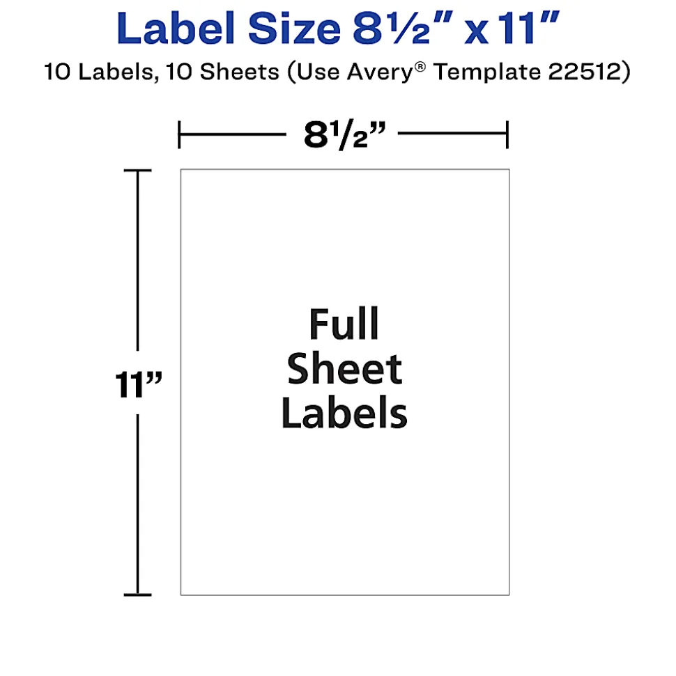 Avery® Shipping Labels, 22512, 8-1/2" x 11“, Matte Clear, 1 Label Per Sheet, Pack Of 10 Sheets