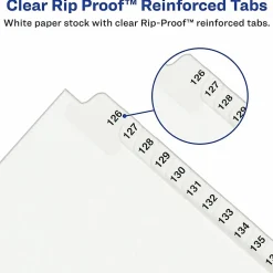 Avery Standard Unpunched Preprinted Reinforced Tab Dividers, 8.5" x11", 20% Post-Consumer Material, White, Tabs Printed 101-125, Pack of 25