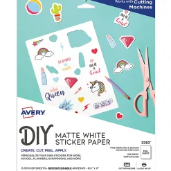 Avery® Sticker Project Paper, Letter Size (8 1/2" x 11"), White, Pack Of 15 Sheets