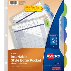 Avery® Style Edge Insertable Dividers With Pockets, Multicolor, Pack Of 5 Dividers