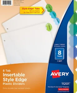 Avery® Style Edge™ Insertable Plastic Dividers, Multicolor, 8-Tab, Pack Of 8 Dividers
