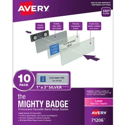Avery® The Mighty Badge Magnetic Badges For Laser Printers, 1" x 3", Silver, Pack Of 10 Badges