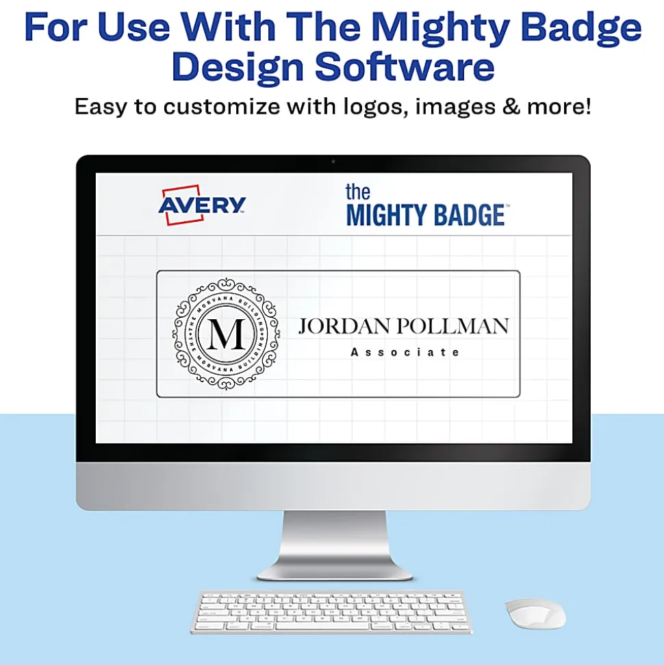 Avery® The Mighty Badge Magnetic Badges For Inkjet Printers, 1" x 3", Silver, Pack Of 10 Badges