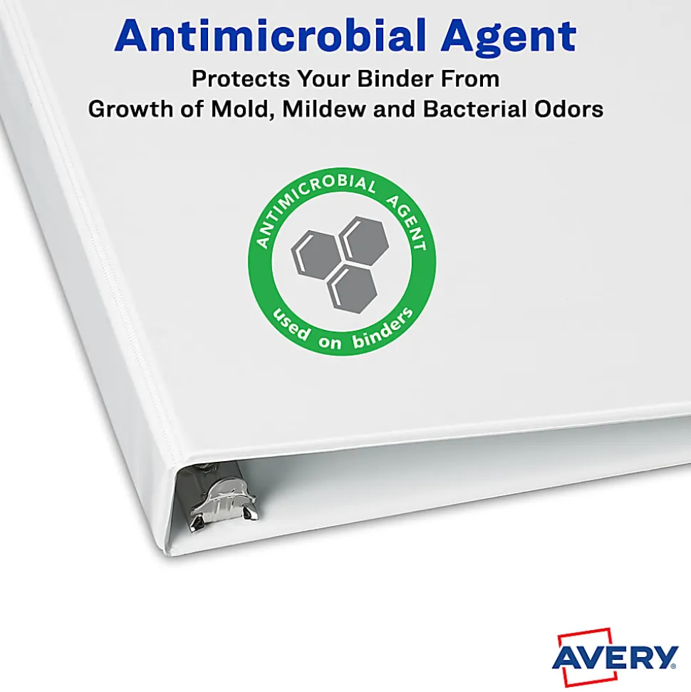 Avery TouchGuard® Protection View 3 Ring Binder, 1" Slant Rings, White With Clear View Cover, 1 Binder