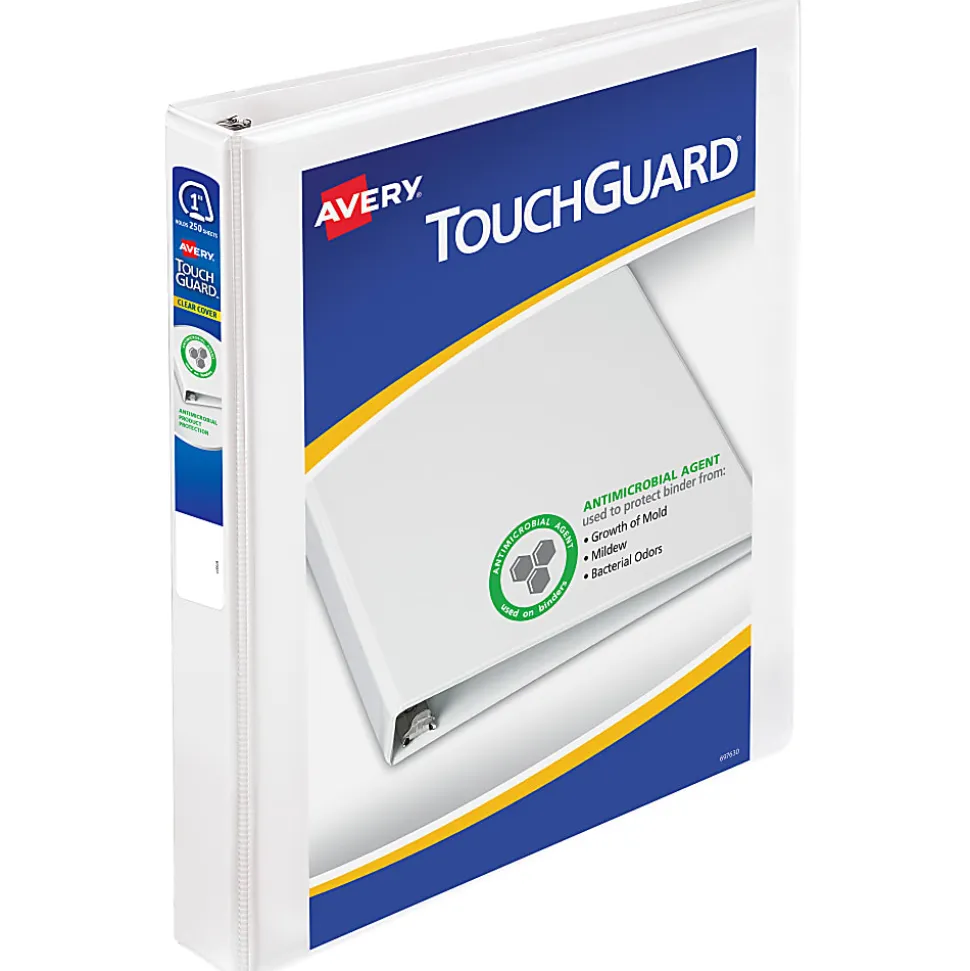 Avery TouchGuard® Protection View 3 Ring Binder, 1" Slant Rings, White With Clear View Cover, 1 Binder