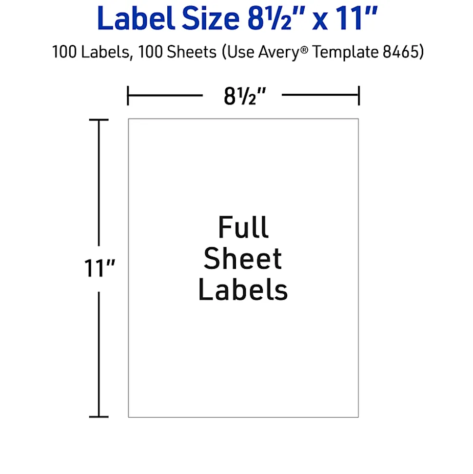 Avery® TrueBlock® Permanent Full-Sheet Labels, 8165, Inkjet, 8 1/2" x 11", White, Box Of 25