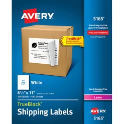 Avery® TrueBlock® Permanent Full-Sheet Labels, 5165, Laser, 8 1/2