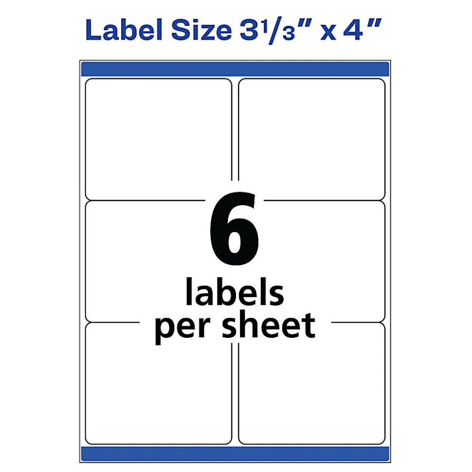 Avery® TrueBlock® Permanent Inkjet Shipping Labels, 8464, 3 1/3" x 4", White, Pack Of 600