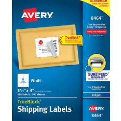 Avery® TrueBlock® Permanent Inkjet Shipping Labels, 8464, 3 1/3
