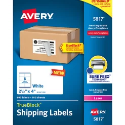 Avery® TrueBlock® Shipping Labels With Sure Feed® Technology, 5817, Rectangle, 2.5