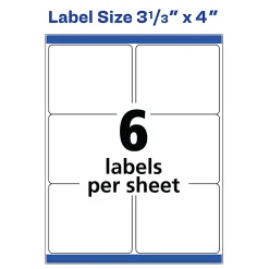 Avery® TrueBlock® Shipping Labels With Sure Feed® Technology, 5264, Rectangle, 3 1/3" x 4", White, Pack Of 150