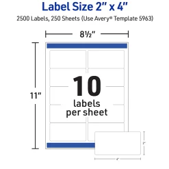 Avery® TrueBlock® Shipping Labels With Sure Feed® Technology, 5963, Rectangle, 2" x 4", White, Pack Of 2,500