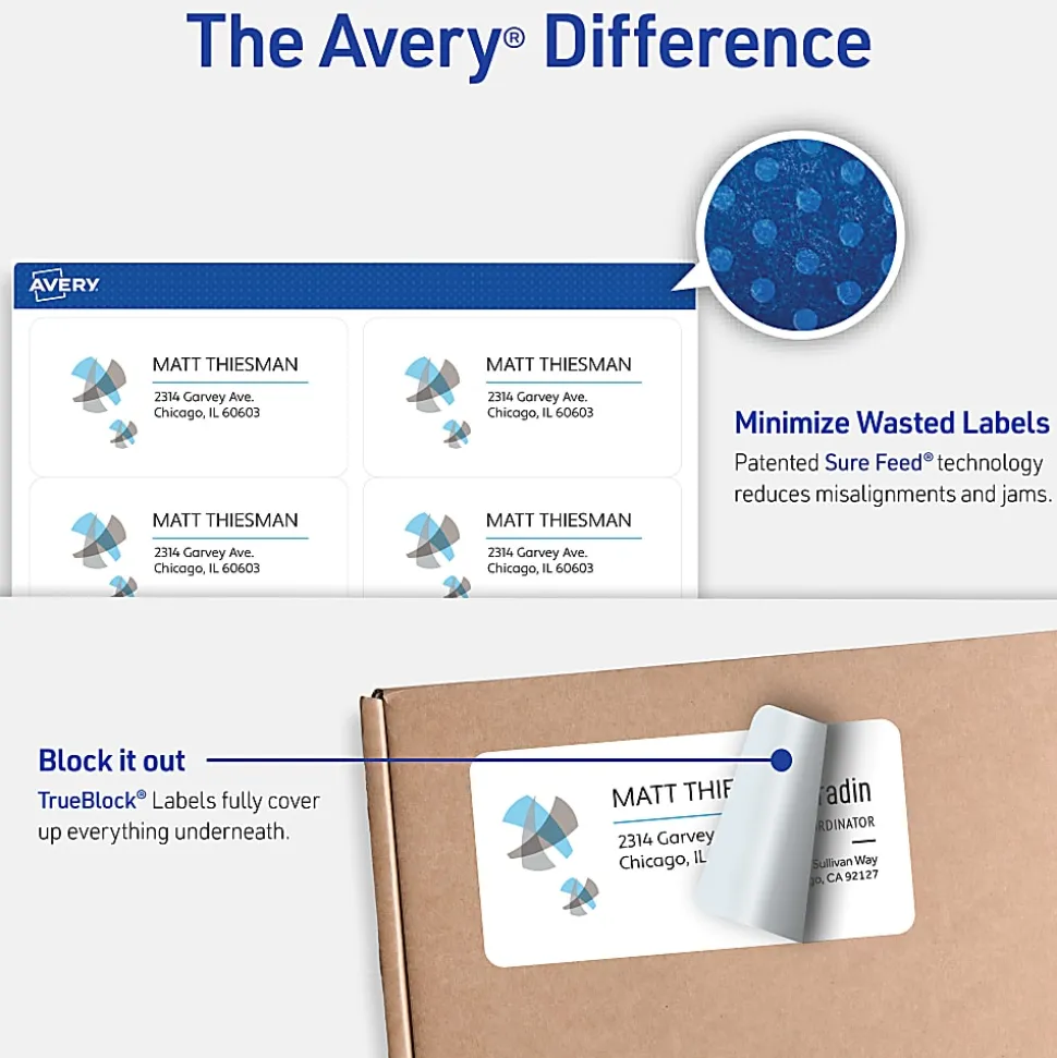 Avery® TrueBlock® Shipping Labels With Sure Feed® Technology, 5963, Rectangle, 2" x 4", White, Pack Of 2,500